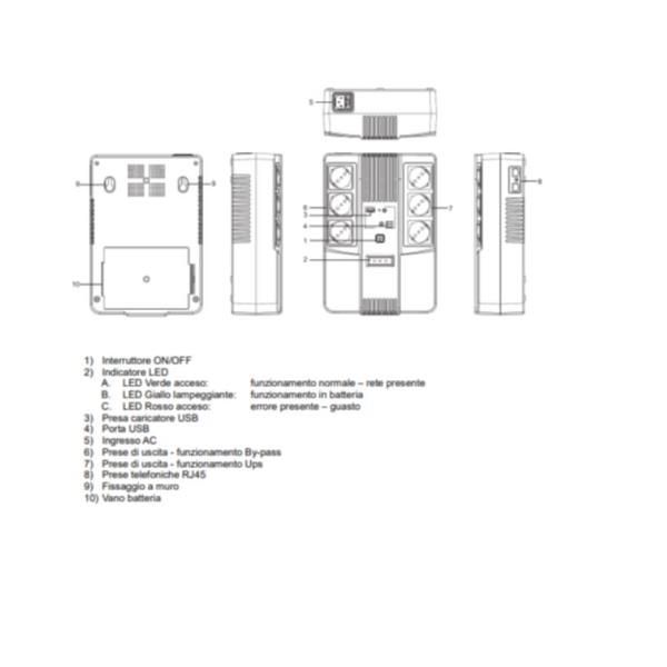 MULTIPRESA 800VA 480W 6 SHUKO USB EL-MULTISTAT800